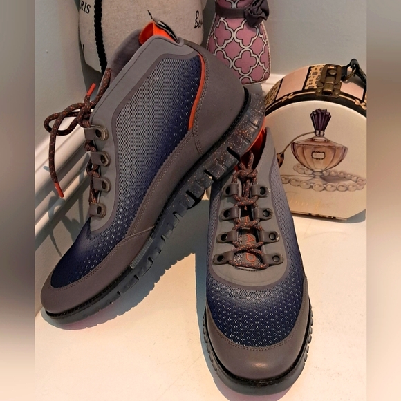 Cole Haan Zerogrand Blue/Gray/Orange Lace Up Dress Shoe Boot C20033 Pre-Owned